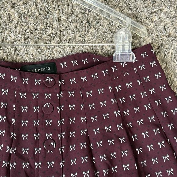 Talbots Dotty Bows Button Front Midi Full Skirt Sz 10 Burgundy Fall Fashion New - Picture 5 of 9